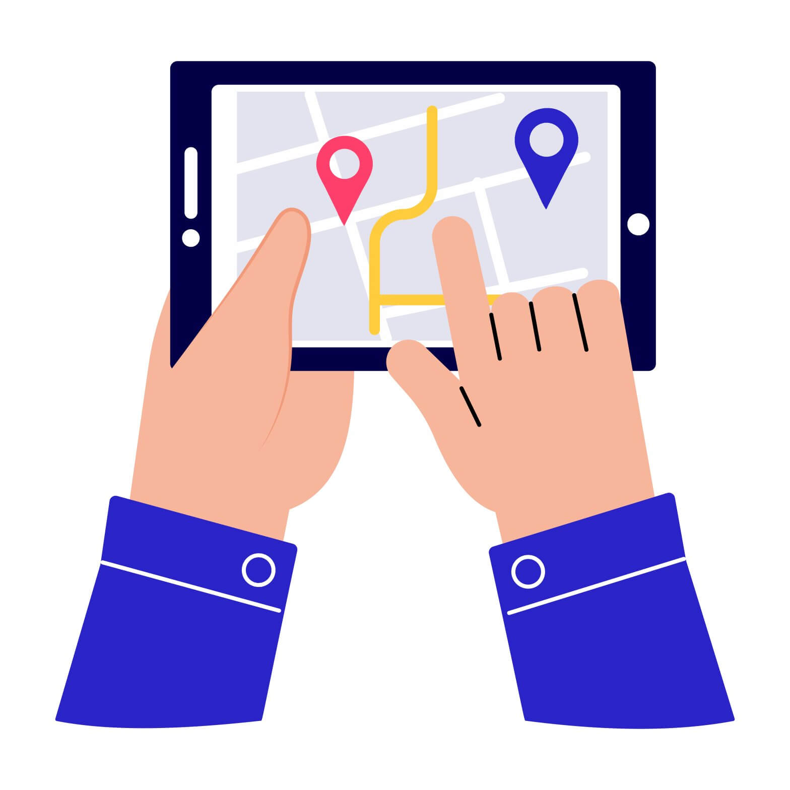 Clip art of person tracking location on a tablet computer