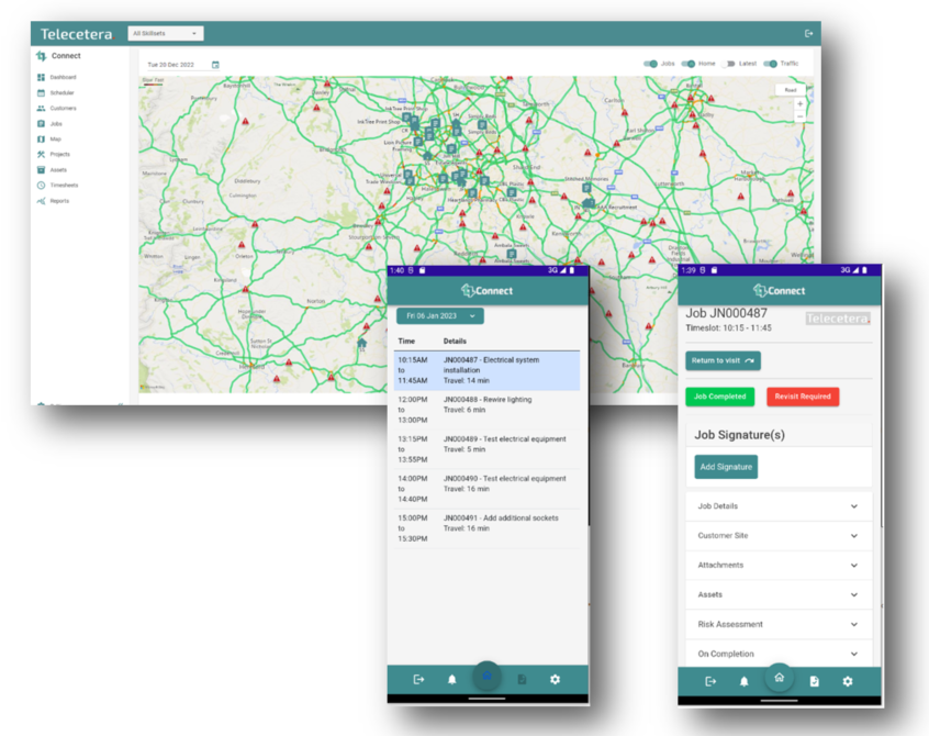 ConnectMobile app montage- Jobs and location map