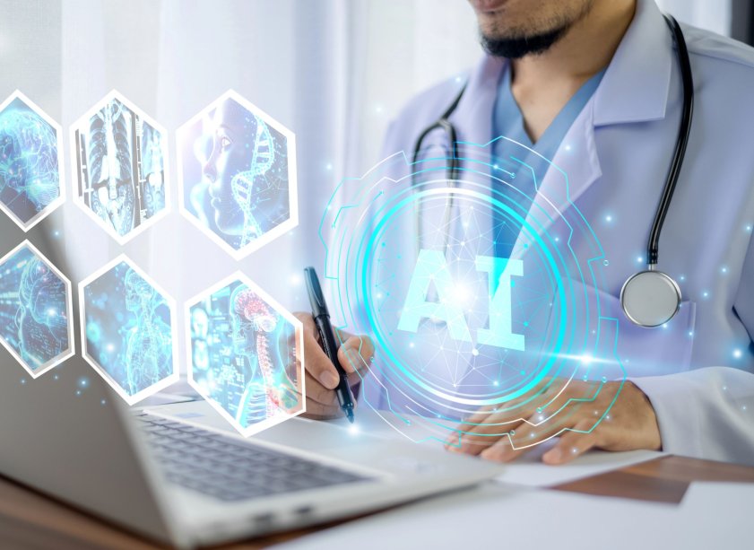Doctor using AI technology to analyse patients data